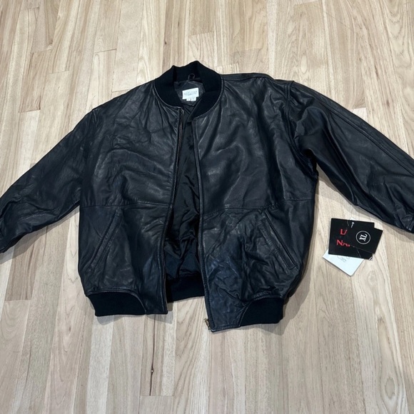 NWT Nordstrom Black lamb Leather Bomber Jacket XL - Picture 2 of 6